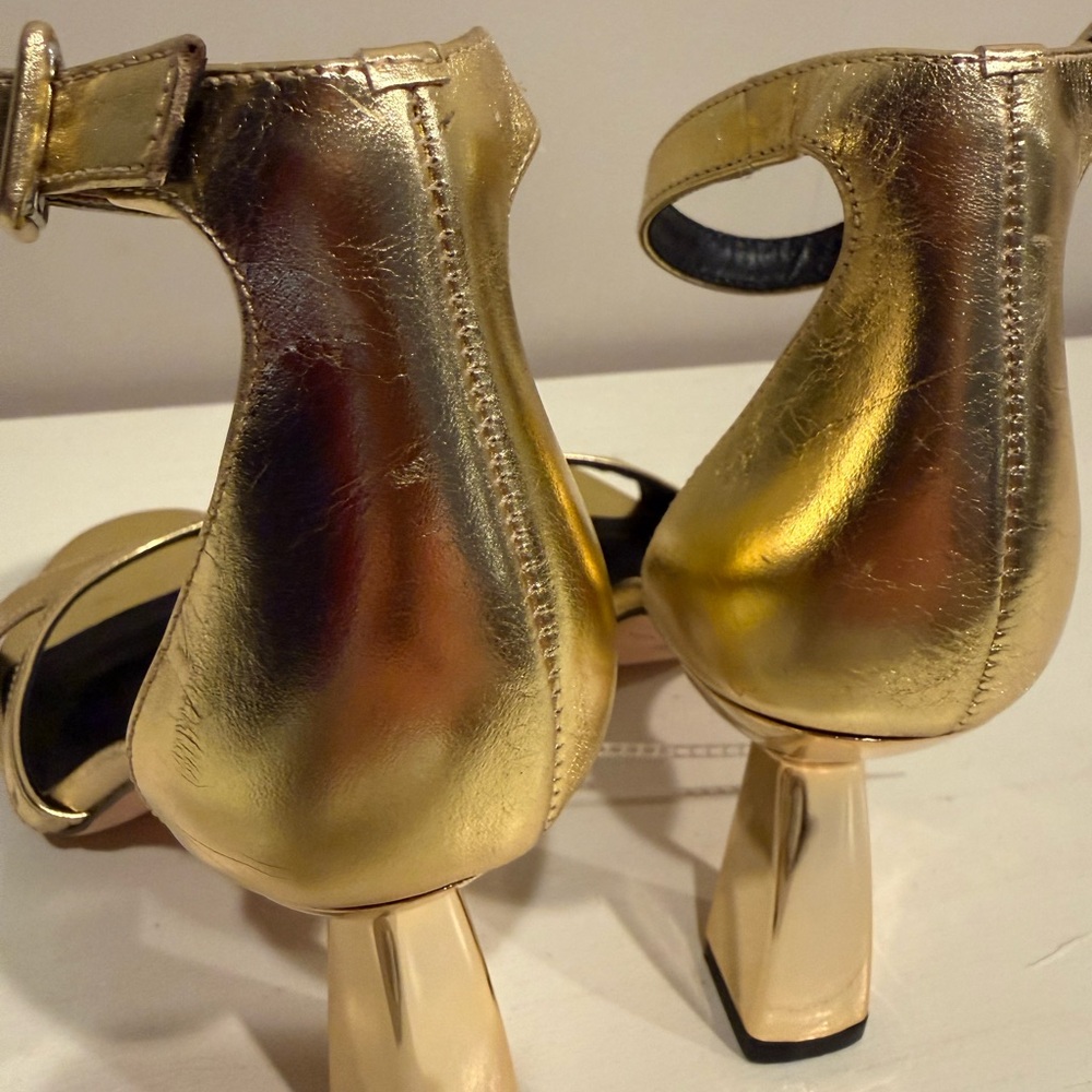 Antonio Melani Calla Leather Double Banded Dress Sandals in Cracked Foil Gold - Picture 9 of 15